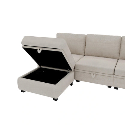 Modular U-shaped adjustable sectional sofa with reversible chains and storage seats