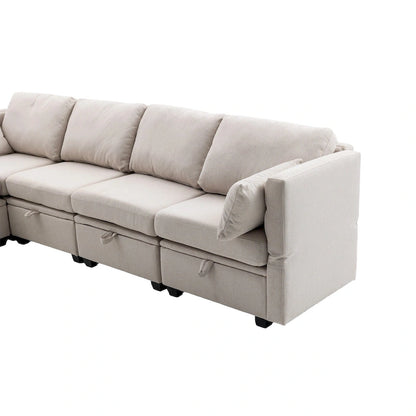 Modular U-shaped adjustable sectional sofa with reversible chains and storage seats