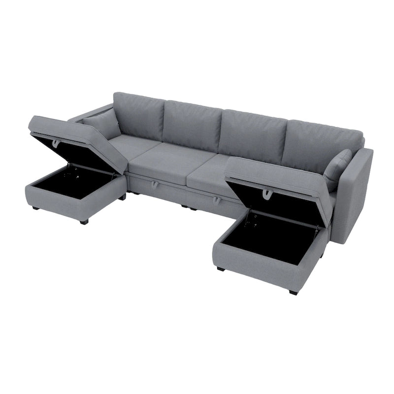 Modular U-shaped adjustable sectional sofa with reversible chains and storage seats