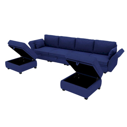 Modular U-shaped adjustable sectional sofa with reversible chains and storage seats