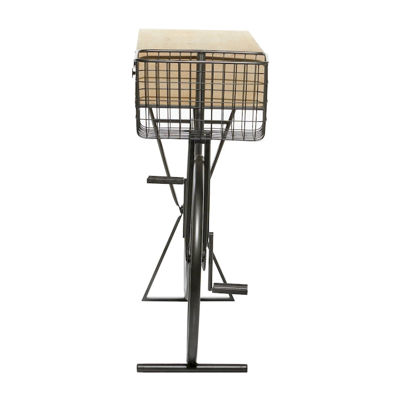 Metal Bike 3 Drawers Console Table with Brown Wood Top - Black - Roche River Decor - 15Wx58Lx34H