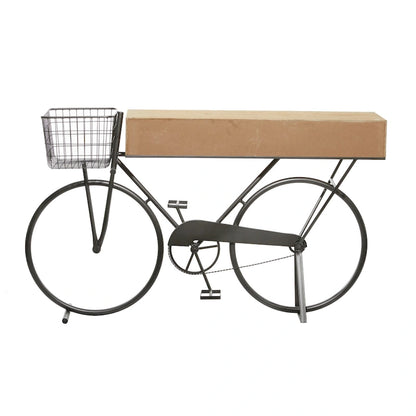 Metal Bike 3 Drawers Console Table with Brown Wood Top - Black - Roche River Decor - 15Wx58Lx34H