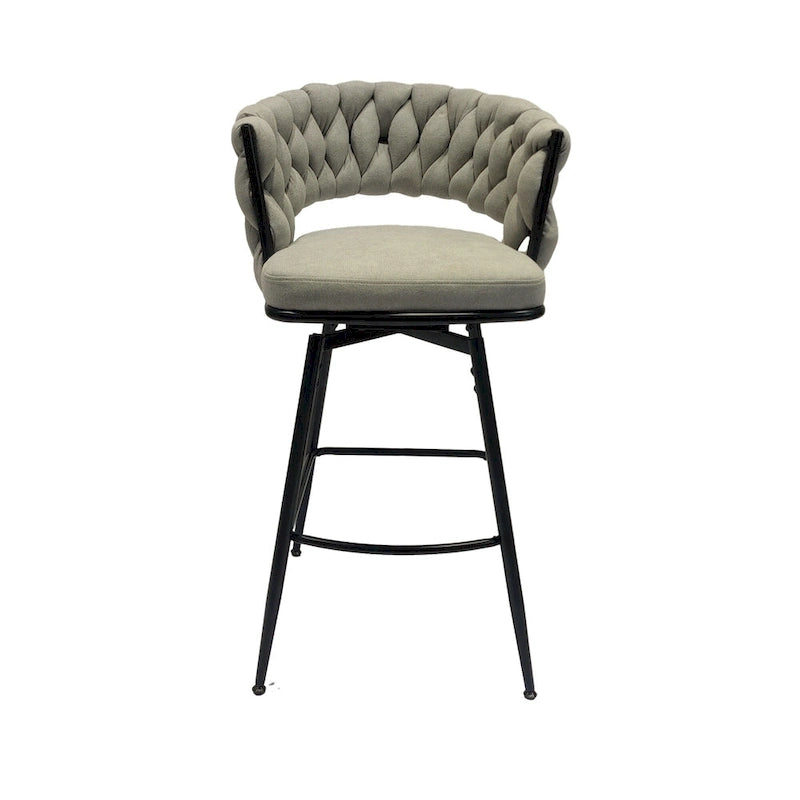 2 Woven Bar Stool,Black Legs No Adjustable Chairs,360 Swivel Upholstered Bar Chair Counter Stool Arm Chairs With Back Footrest