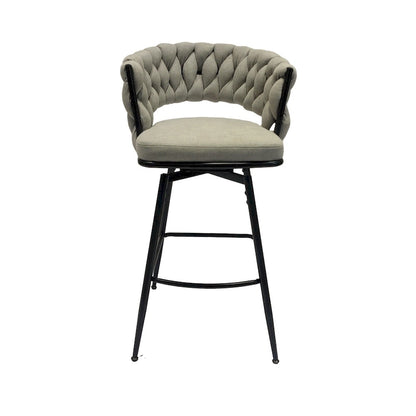 2 Woven Bar Stool,Black Legs No Adjustable Chairs,360 Swivel Upholstered Bar Chair Counter Stool Arm Chairs With Back Footrest