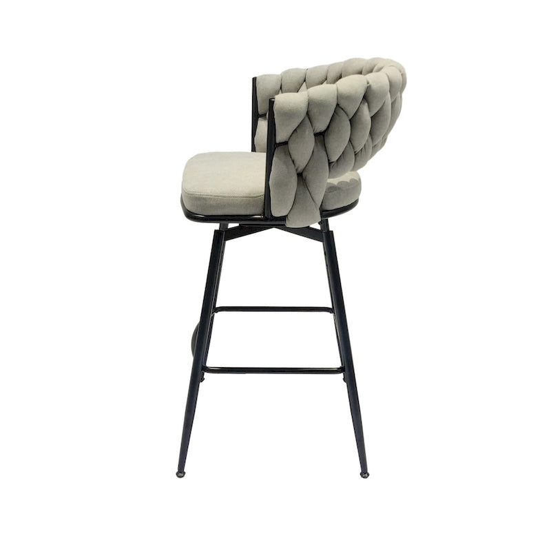 2 Woven Bar Stool,Black Legs No Adjustable Chairs,360 Swivel Upholstered Bar Chair Counter Stool Arm Chairs With Back Footrest