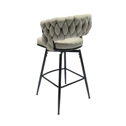 2 Woven Bar Stool,Black Legs No Adjustable Chairs,360 Swivel Upholstered Bar Chair Counter Stool Arm Chairs With Back Footrest