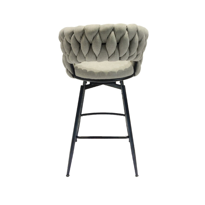 2 Woven Bar Stool,Black Legs No Adjustable Chairs,360 Swivel Upholstered Bar Chair Counter Stool Arm Chairs With Back Footrest