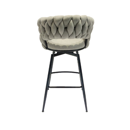 2 Woven Bar Stool,Black Legs No Adjustable Chairs,360 Swivel Upholstered Bar Chair Counter Stool Arm Chairs With Back Footrest
