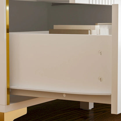 White Lacquer Dresser 6 Drawer Dresser with Metal Handle and Legs