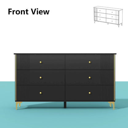 White Lacquer Dresser 6 Drawer Dresser with Metal Handle and Legs