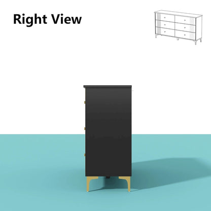 White Lacquer Dresser 6 Drawer Dresser with Metal Handle and Legs