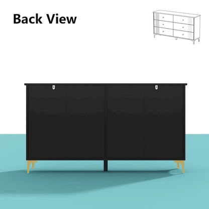 White Lacquer Dresser 6 Drawer Dresser with Metal Handle and Legs