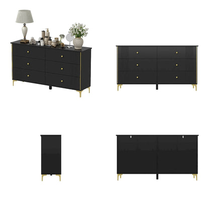 White Lacquer Dresser 6 Drawer Dresser with Metal Handle and Legs