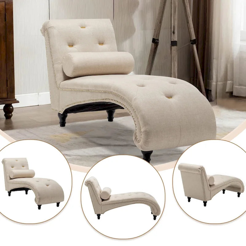 Chaise Lounge Chair Indoor Recliner Leisure Living Room Chair Rest Sofa Couch Armless with Lumber Pillow for Bedroom