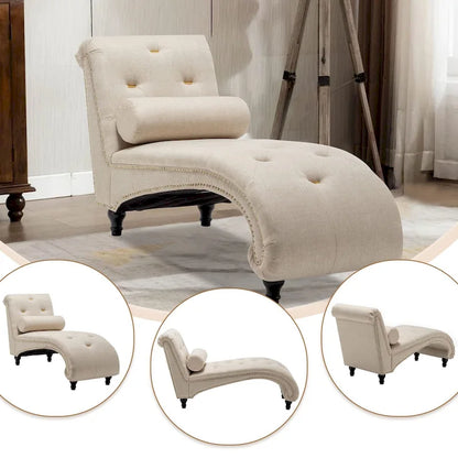 Chaise Lounge Chair Indoor Recliner Leisure Living Room Chair Rest Sofa Couch Armless with Lumber Pillow for Bedroom