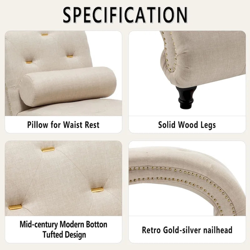 Chaise Lounge Chair Indoor Recliner Leisure Living Room Chair Rest Sofa Couch Armless with Lumber Pillow for Bedroom