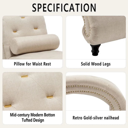 Chaise Lounge Chair Indoor Recliner Leisure Living Room Chair Rest Sofa Couch Armless with Lumber Pillow for Bedroom