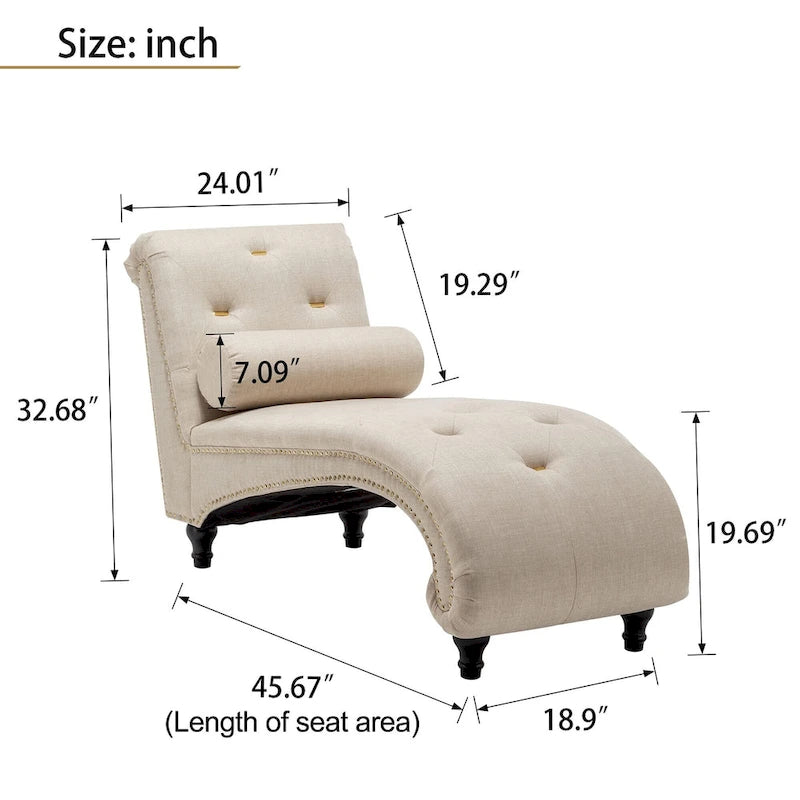 Chaise Lounge Chair Indoor Recliner Leisure Living Room Chair Rest Sofa Couch Armless with Lumber Pillow for Bedroom