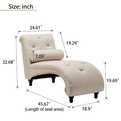 Chaise Lounge Chair Indoor Recliner Leisure Living Room Chair Rest Sofa Couch Armless with Lumber Pillow for Bedroom