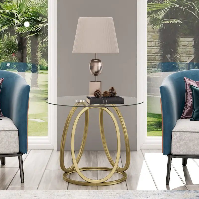 Myhozm Glass Living Room Side Table with Metal Frame