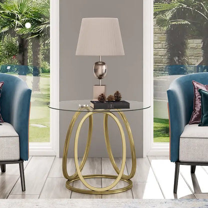 Myhozm Glass Living Room Side Table with Metal Frame