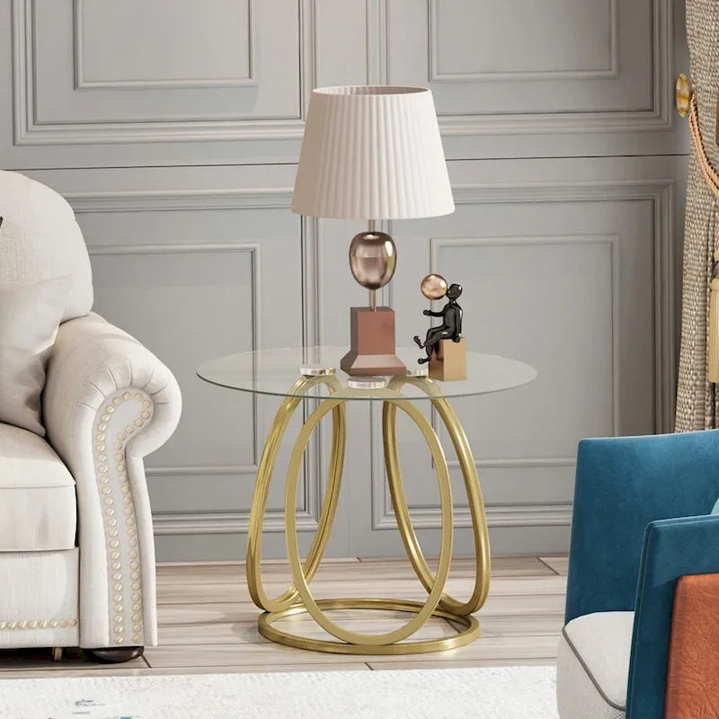 Myhozm Glass Living Room Side Table with Metal Frame