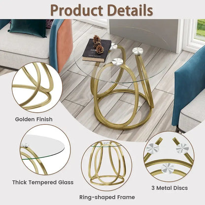 Myhozm Glass Living Room Side Table with Metal Frame