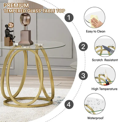 Myhozm Glass Living Room Side Table with Metal Frame