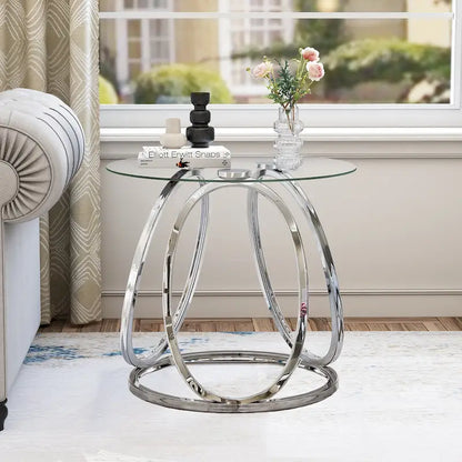 Myhozm Glass Living Room Side Table with Metal Frame