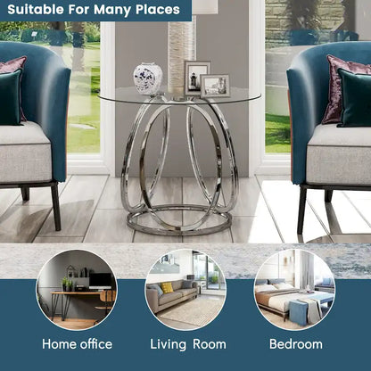 Myhozm Glass Living Room Side Table with Metal Frame