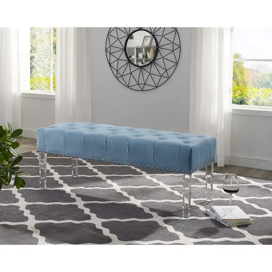 Roundhill Furniture Valley Button tufted Velvet Upholstered Bench with Acrylic Leg