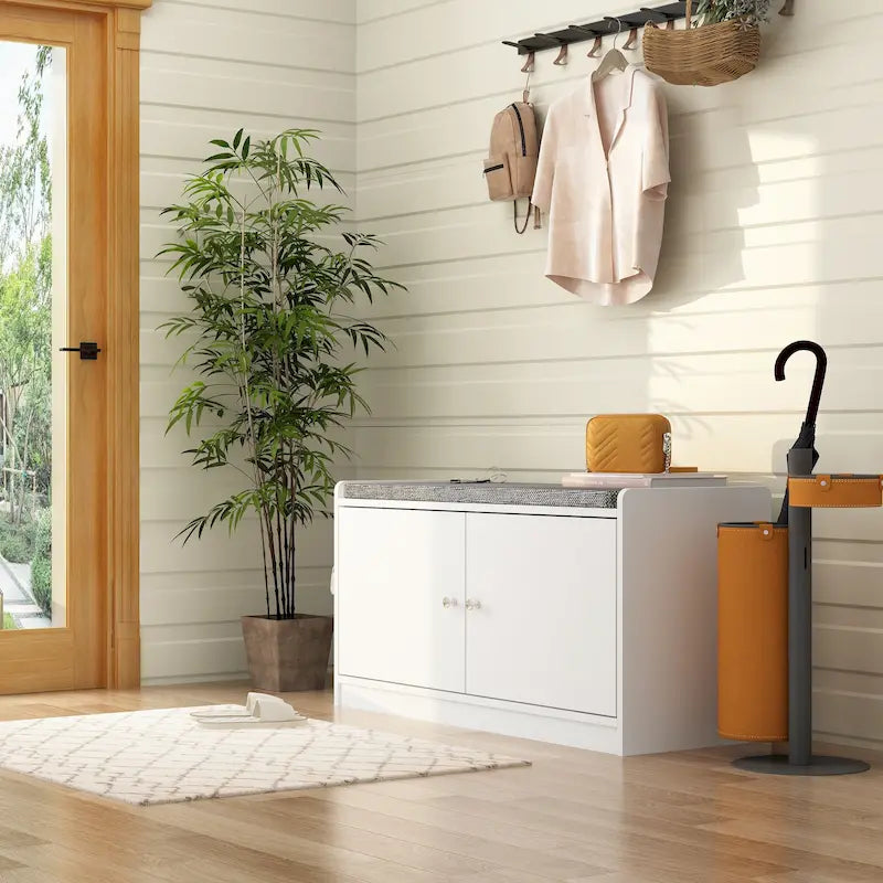Shoe Storage Bench Storage Entryway Bench Door Cabinet Cushioned