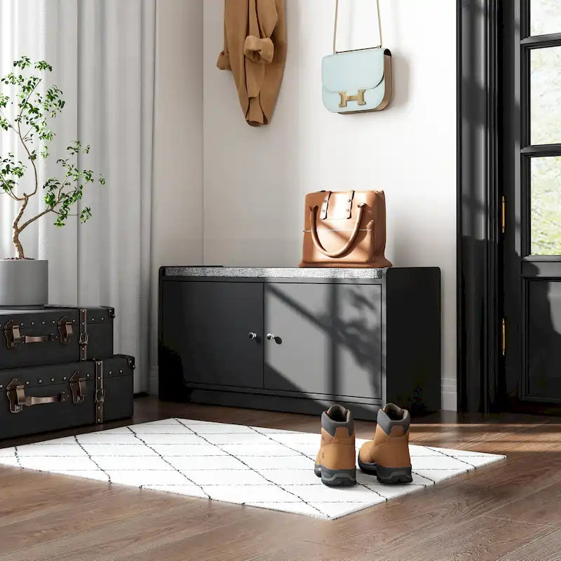 Shoe Storage Bench Storage Entryway Bench Door Cabinet Cushioned