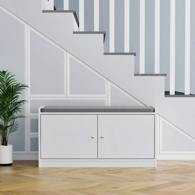 Shoe Storage Bench Storage Entryway Bench Door Cabinet Cushioned
