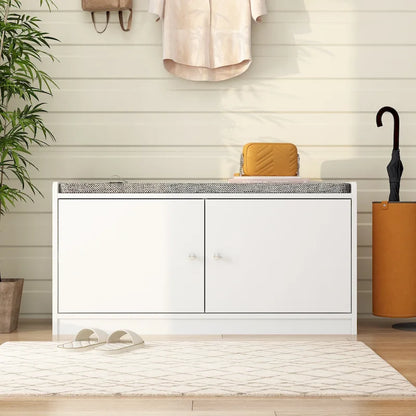 Shoe Storage Bench Storage Entryway Bench Door Cabinet Cushioned