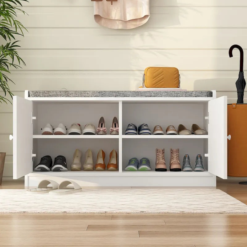 Shoe Storage Bench Storage Entryway Bench Door Cabinet Cushioned