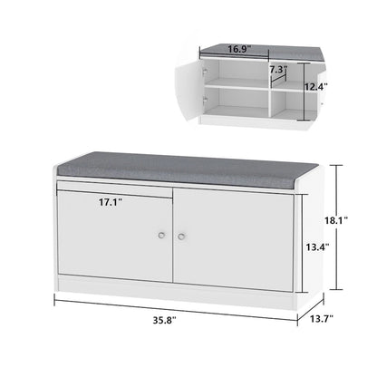 Shoe Storage Bench Storage Entryway Bench Door Cabinet Cushioned