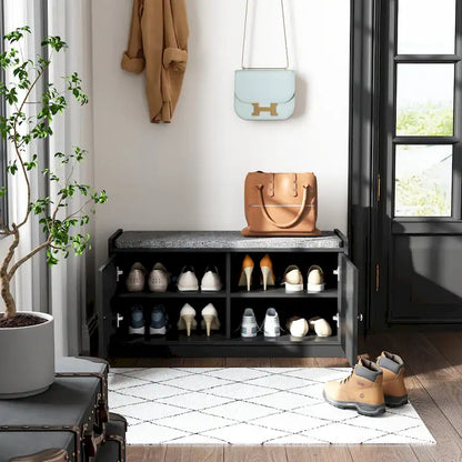 Shoe Storage Bench Storage Entryway Bench Door Cabinet Cushioned