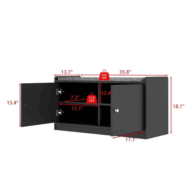 Shoe Storage Bench Storage Entryway Bench Door Cabinet Cushioned