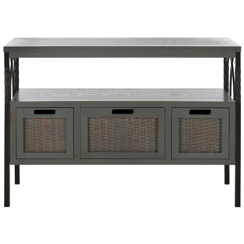 SAFAVIEH Tamuita Antique Pewter Dark Walnut Finish Console Table - 36 x 13.8 x 24.8 - 36Wx14Dx25H