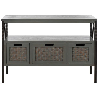 SAFAVIEH Tamuita Antique Pewter Dark Walnut Finish Console Table - 36 x 13.8 x 24.8 - 36Wx14Dx25H