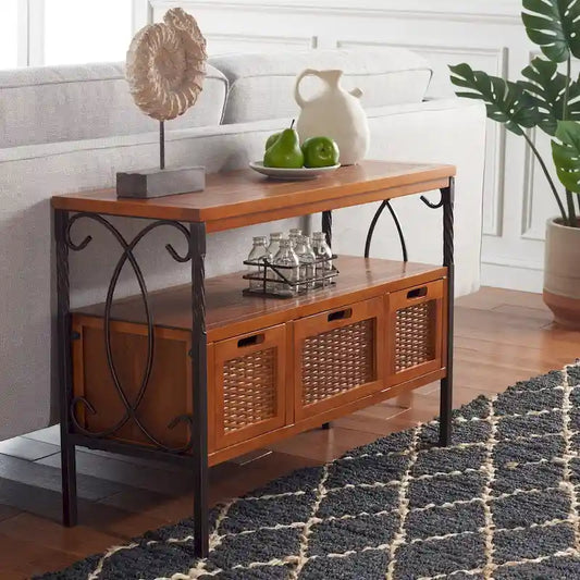 SAFAVIEH Tamuita Antique Pewter Dark Walnut Finish Console Table - 36 x 13.8 x 24.8 - 36Wx14Dx25H