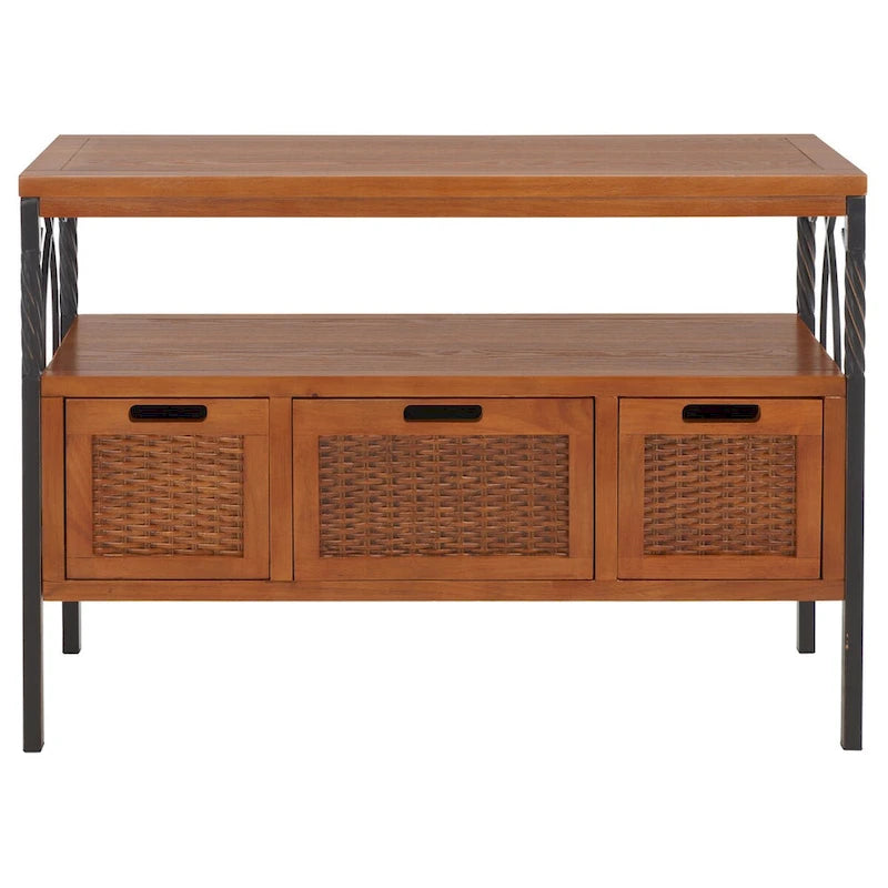 SAFAVIEH Tamuita Antique Pewter Dark Walnut Finish Console Table - 36 x 13.8 x 24.8 - 36Wx14Dx25H