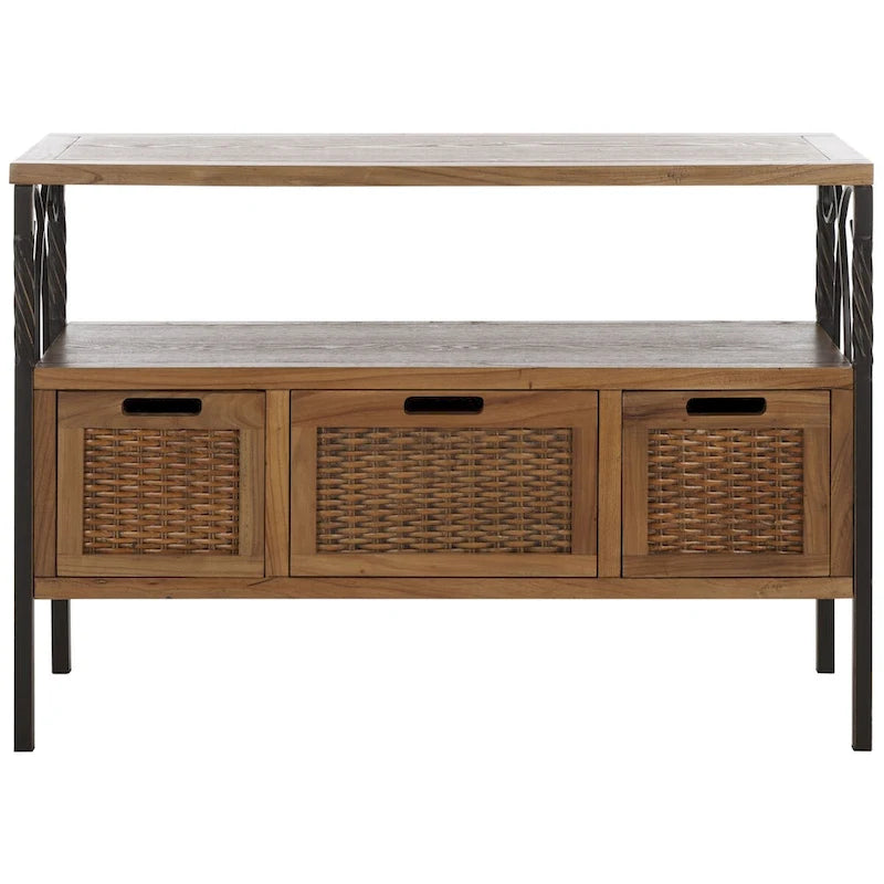 SAFAVIEH Tamuita Antique Pewter Dark Walnut Finish Console Table - 36 x 13.8 x 24.8 - 36Wx14Dx25H