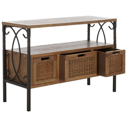 SAFAVIEH Tamuita Antique Pewter Dark Walnut Finish Console Table - 36 x 13.8 x 24.8 - 36Wx14Dx25H