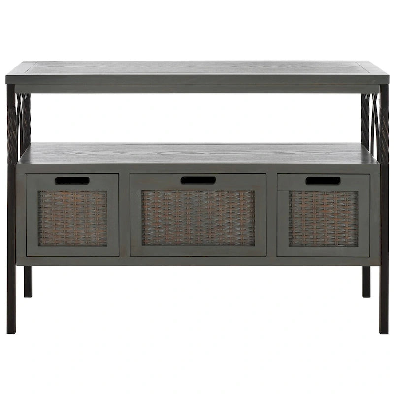 SAFAVIEH Tamuita Antique Pewter Dark Walnut Finish Console Table - 36 x 13.8 x 24.8 - 36Wx14Dx25H