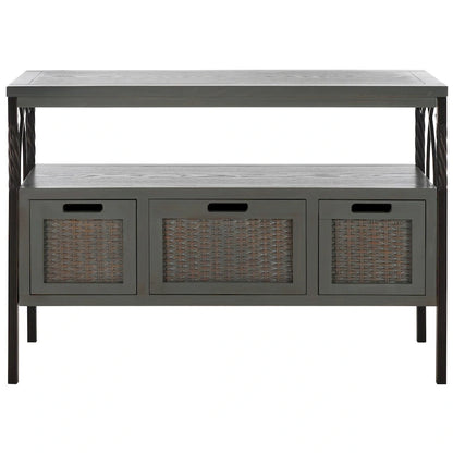 SAFAVIEH Tamuita Antique Pewter Dark Walnut Finish Console Table - 36 x 13.8 x 24.8 - 36Wx14Dx25H