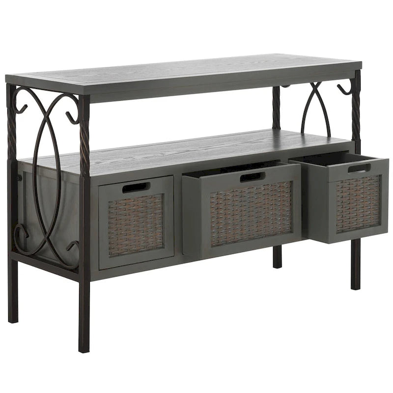 SAFAVIEH Tamuita Antique Pewter Dark Walnut Finish Console Table - 36 x 13.8 x 24.8 - 36Wx14Dx25H