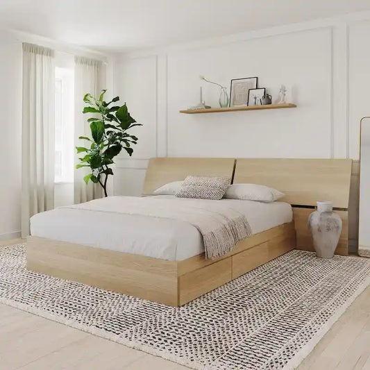Nordik Storage Bed and Panoramic Headboard, Natural Maple