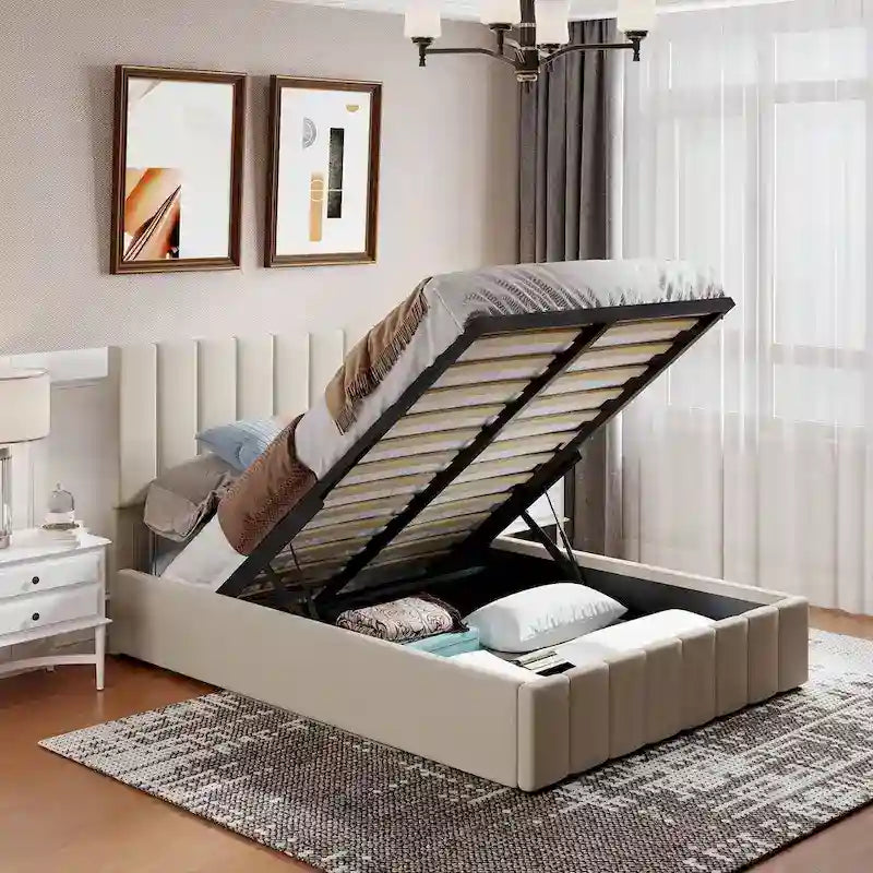Full/Queen Upholstered Platform Bed with Lift Up Storage